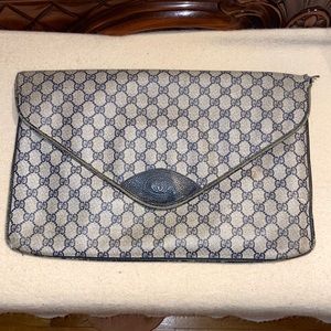 Vintage Gucci Beige & Blue GG Supreme Large Envelope Clutch